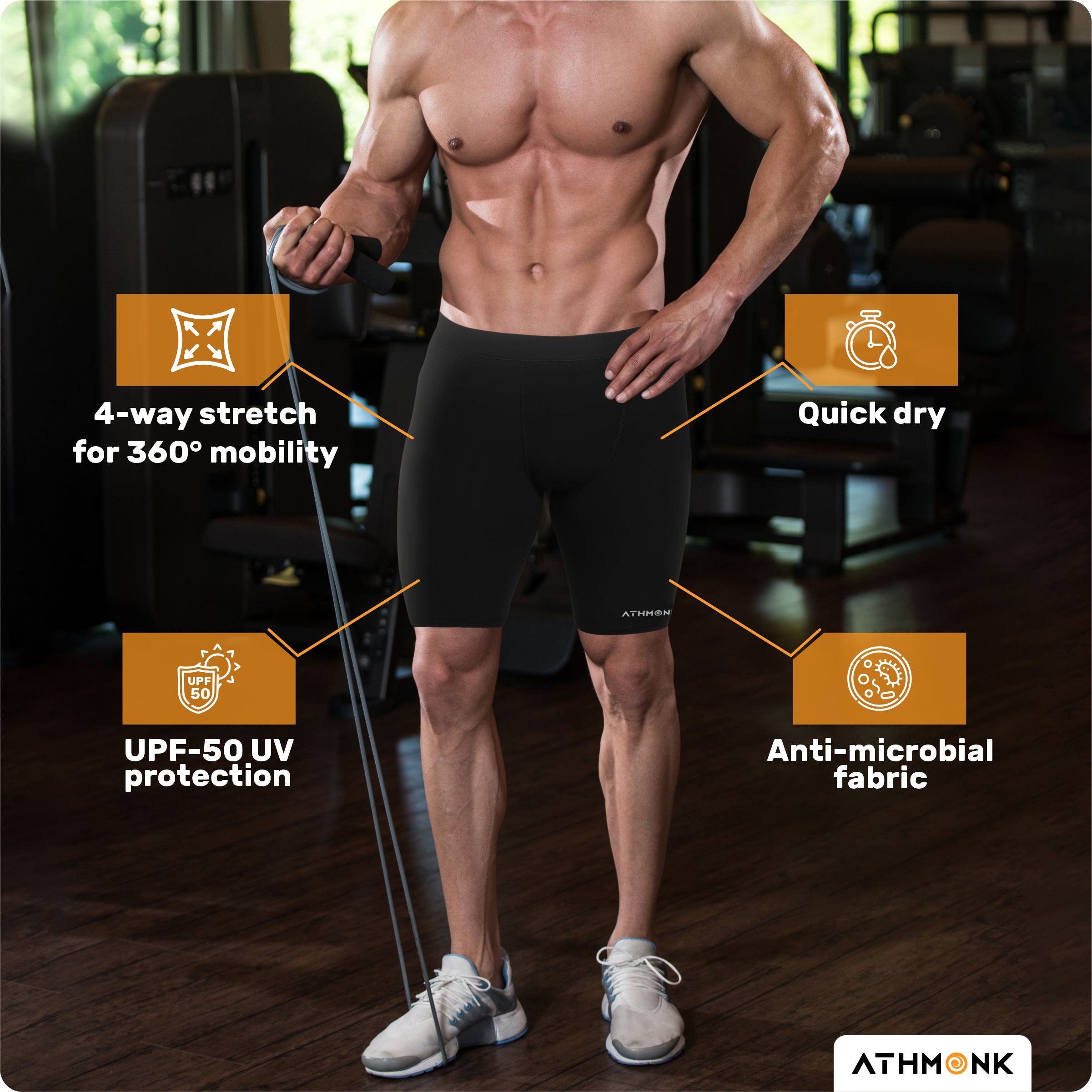 Athmonk 4-Way Lycra Compression Shorts for Men with Phone Pocket | Skin Fit, Non Padded | Cycling Running Workout Gym Cricket Football Sports | Recovery Muscle Support Quick Dry Anti-Chafe